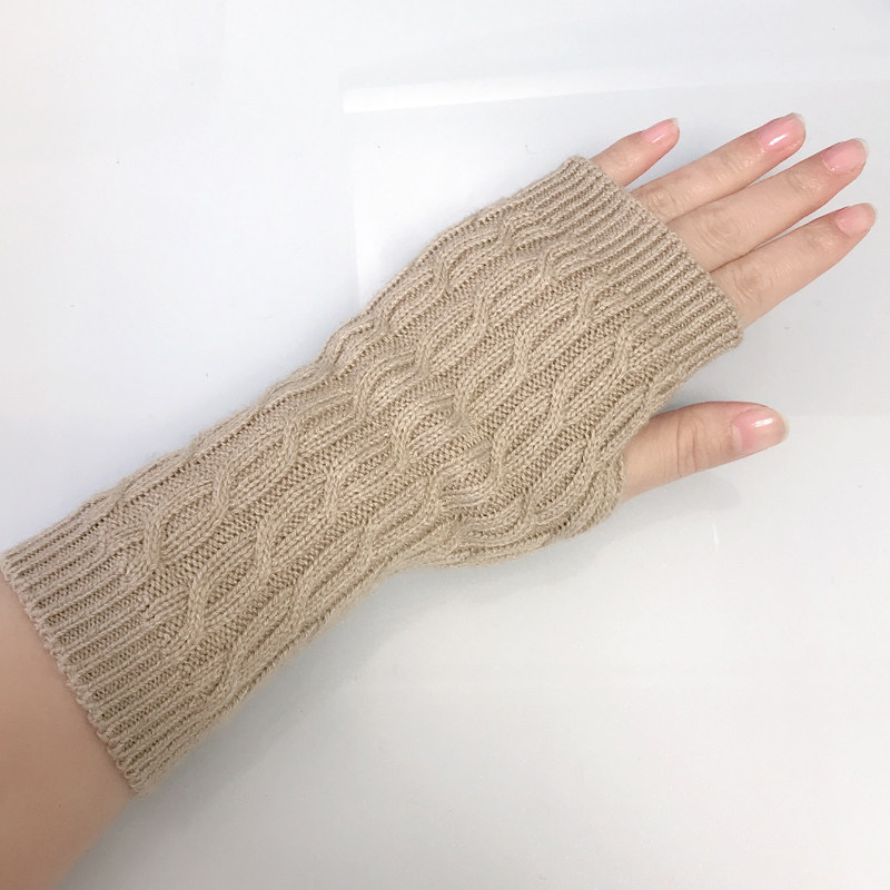 羊绒扭花手套女加厚秋冬保暖假袖套男女护手腕套学生露半指露手指