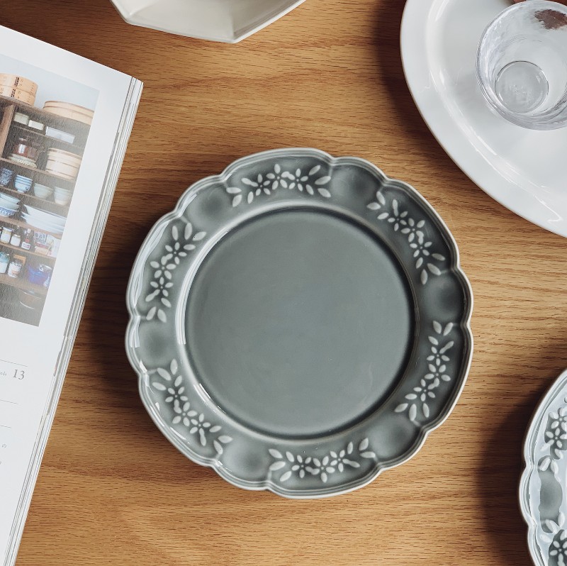 收集时光 Camus say团花圆边浮雕盘 陶瓷早餐盘 甜品盘 菜盘 包邮