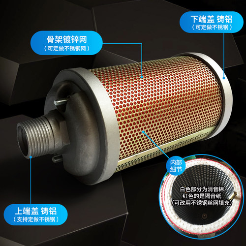 吸干机DN15消音XY-05干燥机消声器降噪设备4分螺纹空气排气消音器