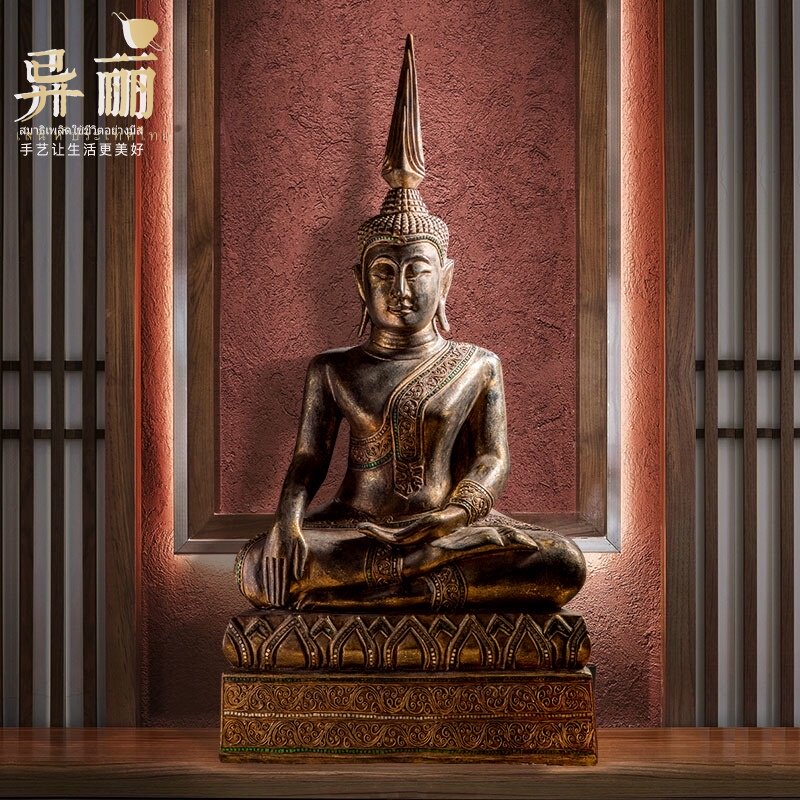 异丽泰国大型木雕工艺品东南亚泰式佛像摆件佛堂供奉摆设释迦牟尼