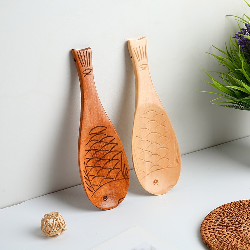 日式鱼形木勺子创意木制米饭勺鱼式小汤勺电饭锅饭勺家用饭店餐厅