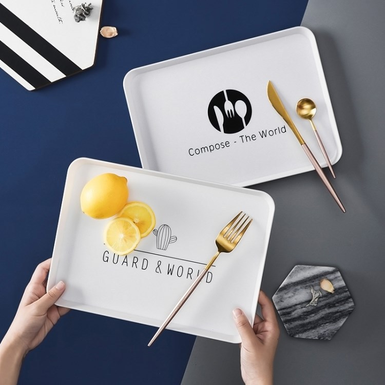 塑料盘子长方形家用北欧个性简约面包早餐盘杯子盘密胺茶盘小托盘