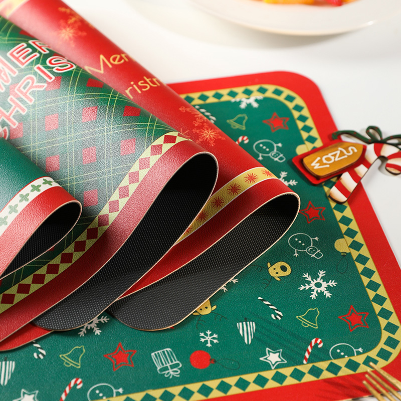 舍里 圣诞皮革餐垫防水防油餐桌隔热垫家用防烫垫西餐垫碗盘垫子