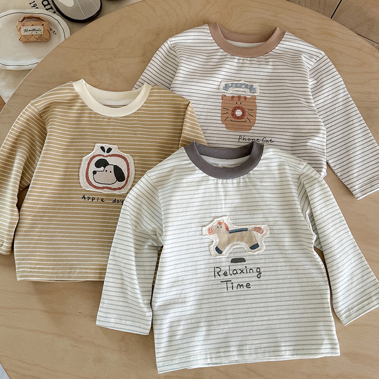 卡通风男童条纹长袖T恤A类婴幼儿打底衫柔软贴身春款上衣春秋纯棉