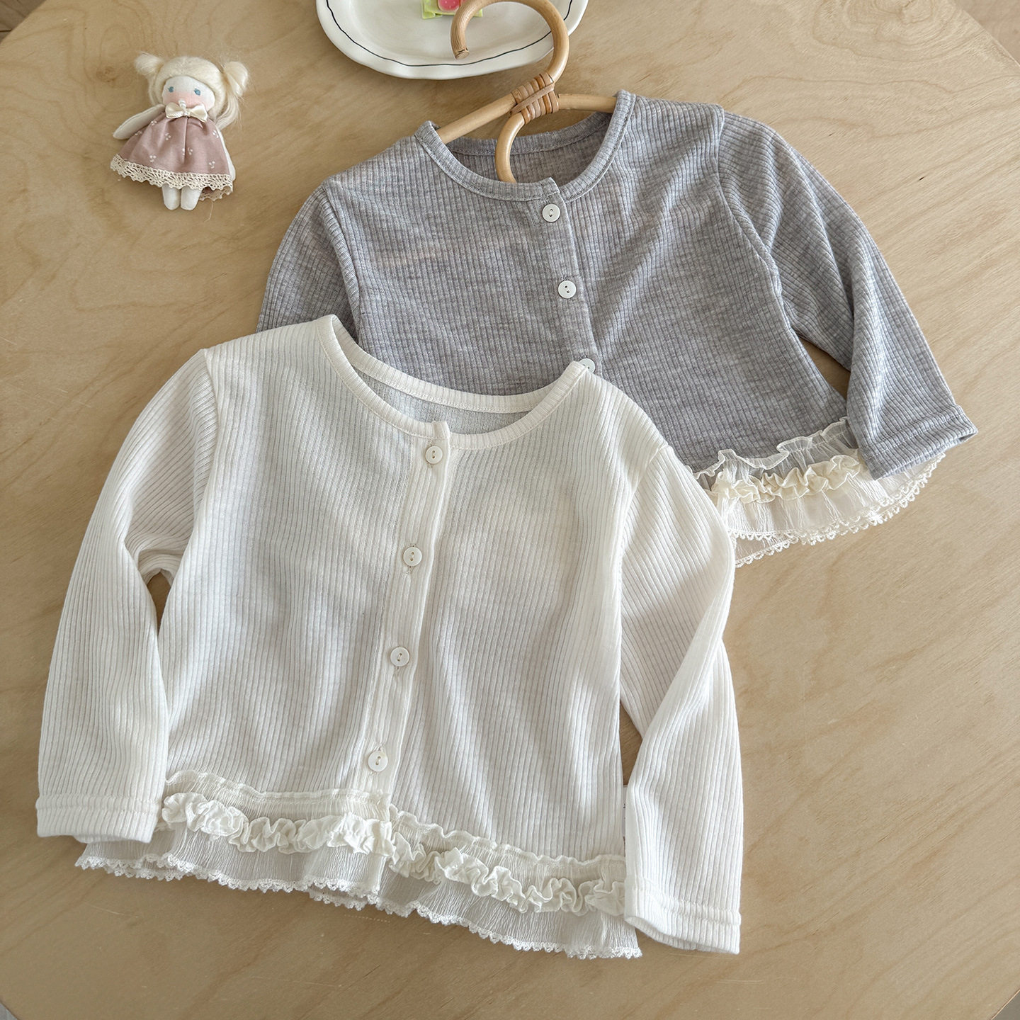 韩版女童轻薄针织开衫夏季花边圆领单排扣透气防晒外套儿童空调衫