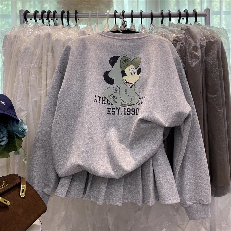 美式时尚运动休闲卫衣套装女春秋小个子卡通外套上衣半身裙两件套