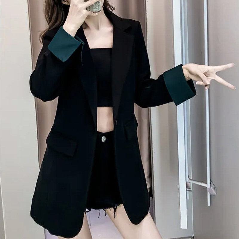 中长款西装外套女春秋修身小个子休闲气质高级感炸街黑色上衣西服