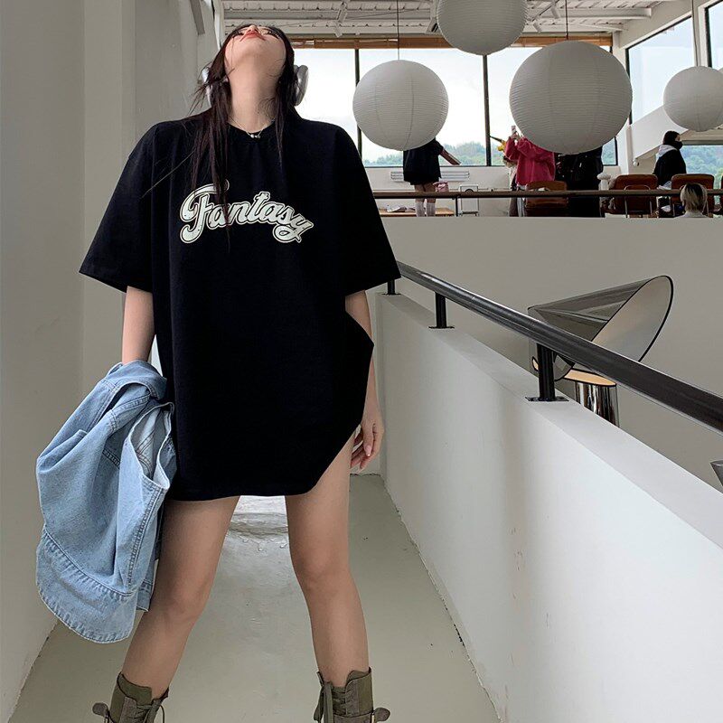 高个子加长款大t恤女大码宽松半袖遮屁股纯棉百搭下半身失踪上衣
