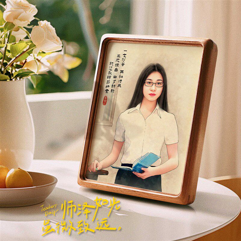手绘画定制素描代画送老师领导退休礼物摆台P真人照片人像肖像画