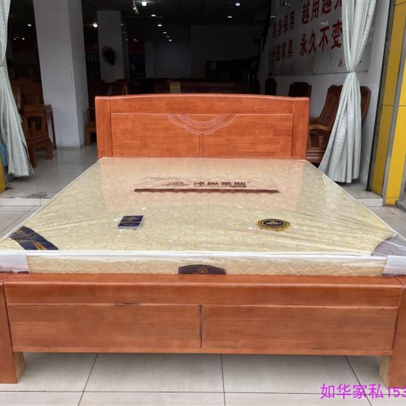 新款实木床橡木床双人床卧室大床木头床结婚床成人床结实床家用床