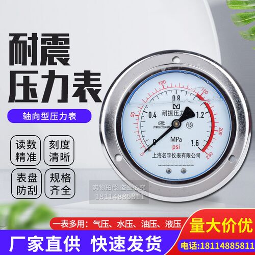 yn100轴向100表盘耐震压力表1.6mpa  带油