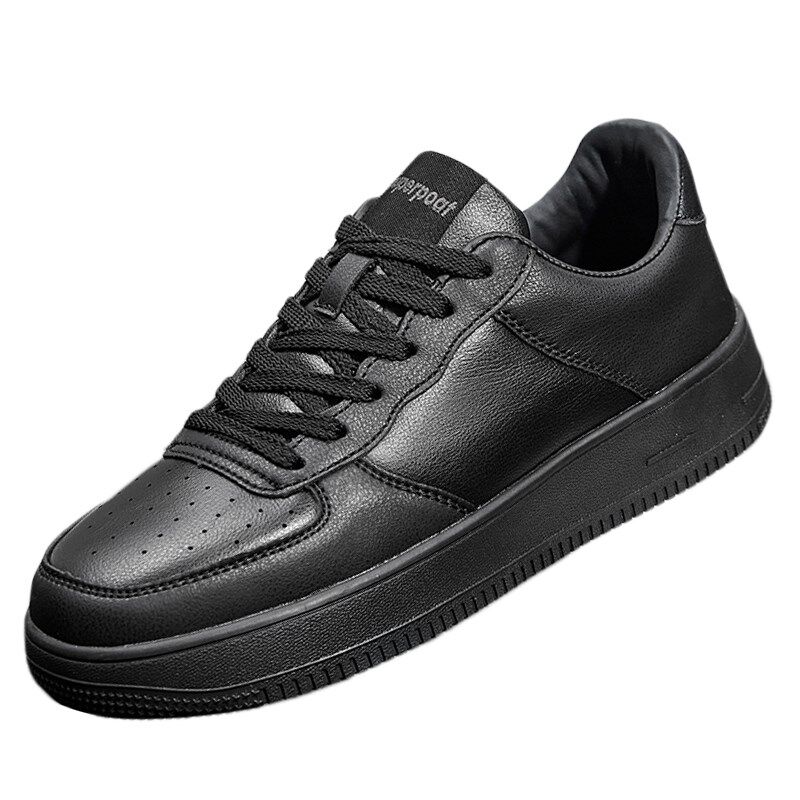 男鞋202c5夏季新款鞋子男黑色低帮透气运动板鞋防水皮面休闲工作