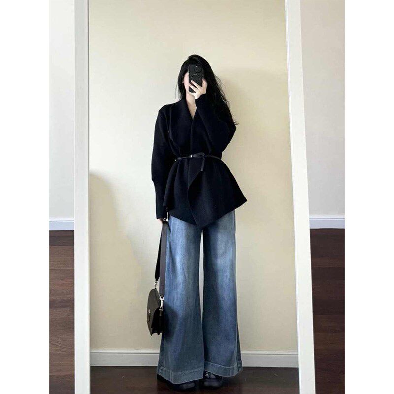 高级感收腰气质针织毛衣外套女装2025春秋季纯色中长款外搭开衫厚