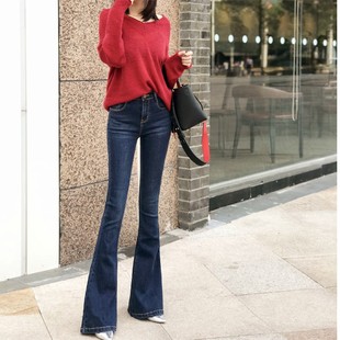 新款 长裤 喇叭裤 喇叭牛仔裤 女 高腰显瘦竹竿腿弹力修身 名七2021秋季