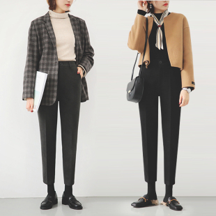 子休闲长裤 女毛呢裤 宽松秋冬直筒萝卜裤 九分小脚西装 韩版 裤 哈伦裤