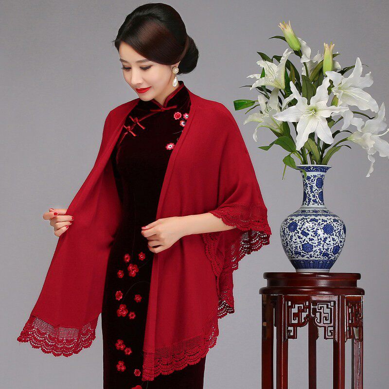 婚礼妈妈礼服高贵春秋款外套中长款女薄款针织开衫喜婆婆旗袍披肩