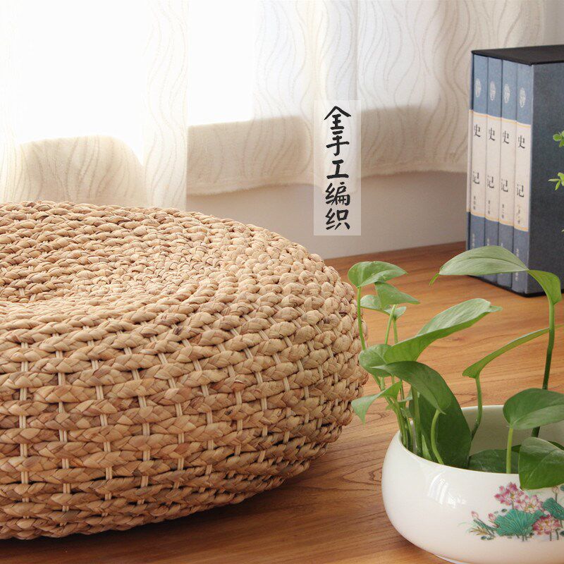 草编蒲团日式坐垫加厚圆形茶道藤编榻榻米瑜伽打坐U禅修垫地板坐