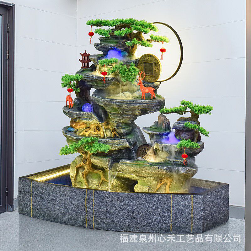 假山喷泉流水鱼池玄关别墅庭院阳C台酒店客厅中式景观造景装饰摆