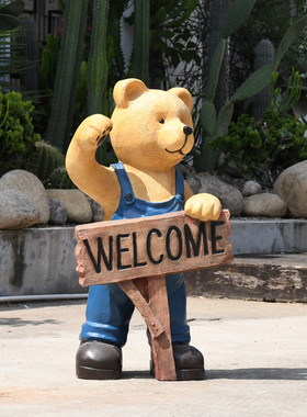 户外卡通熊摆件商场装饰餐厅学A校布置店铺门口门店开业欢迎牌摆