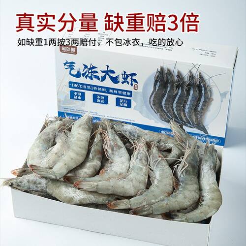 岛城气冻大虾15cm-18cm净重3斤约53只3040新鲜青岛海虾鲜活速冻