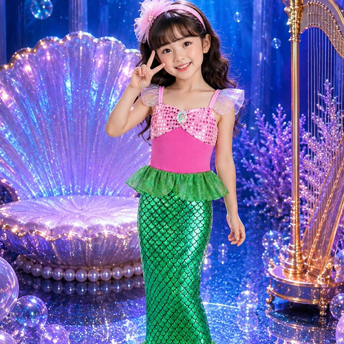 女童夏季美人鱼亮片鱼尾连衣裙