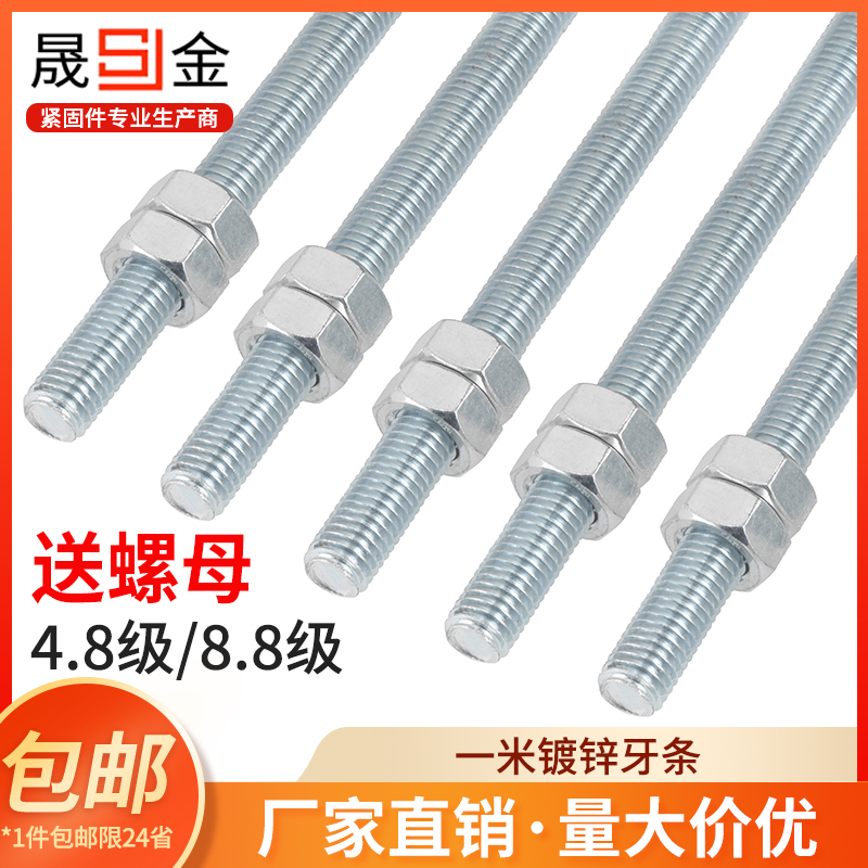 镀锌螺杆丝杠螺母套装全螺纹通丝螺丝杆牙条m5m6m8m10m12-m30
