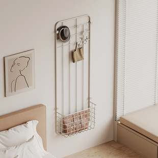 墙上置物架家用卧室牀头r简易不占地收纳层架奶油风简约现代壁挂