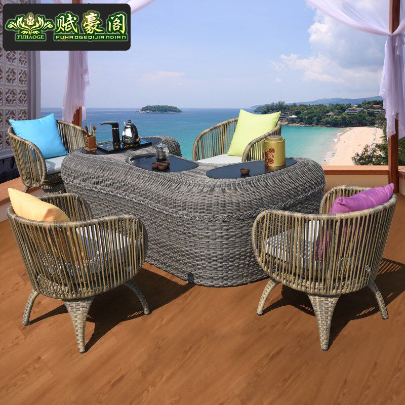 藤编茶桌椅组合h客厅户外功夫茶桌多功能茶台现代茶几喝茶桌茶艺