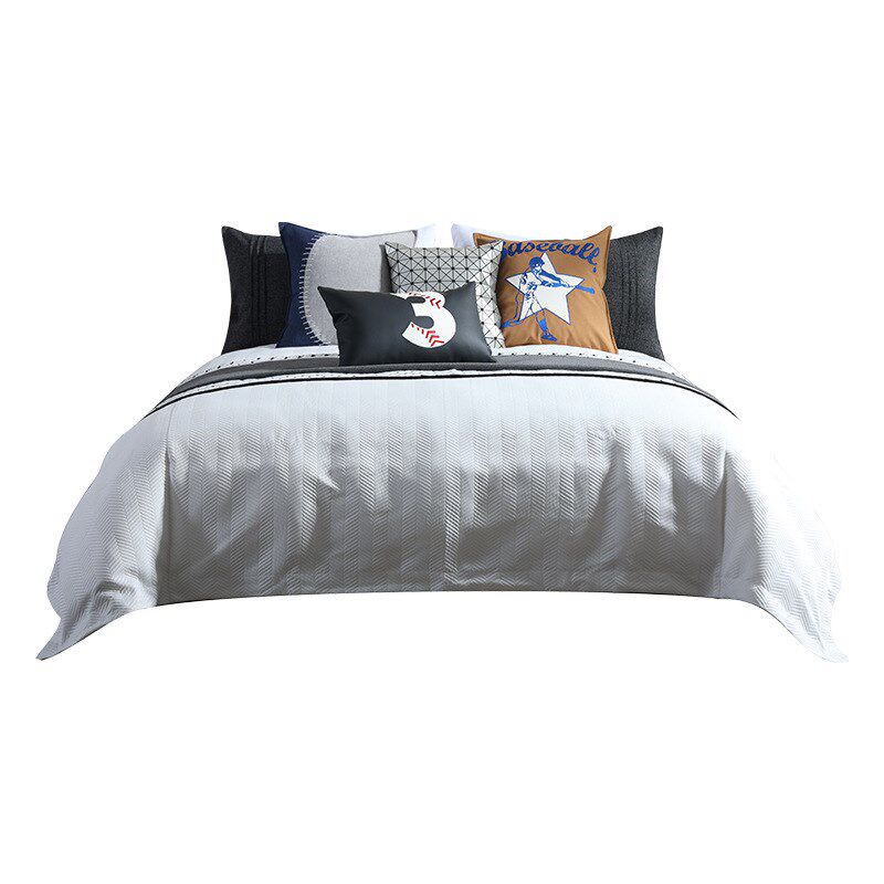 儿童十件套蓝黑色棒球抱v枕3字腰枕售楼部软装男孩样板间床品