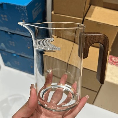 玻璃公道杯加厚木把分茶器茶水分离月牙杯过滤绿茶杯泡茶壶500ml
