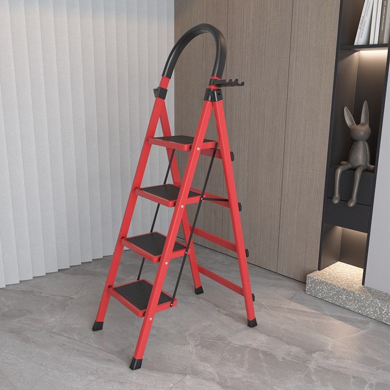 梯子红色家用伸缩加厚折叠梯便携轻便多功能人字步梯楼梯家庭梯子