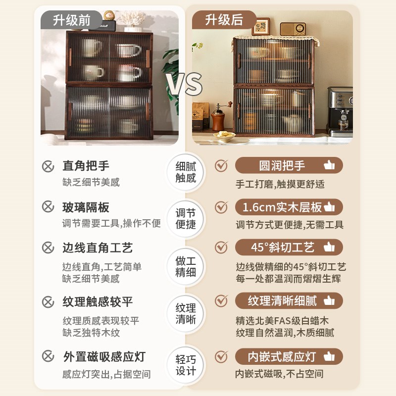 实木收纳柜防尘桌上台面水杯茶具咖啡架子客厅餐边储物置物柜木质