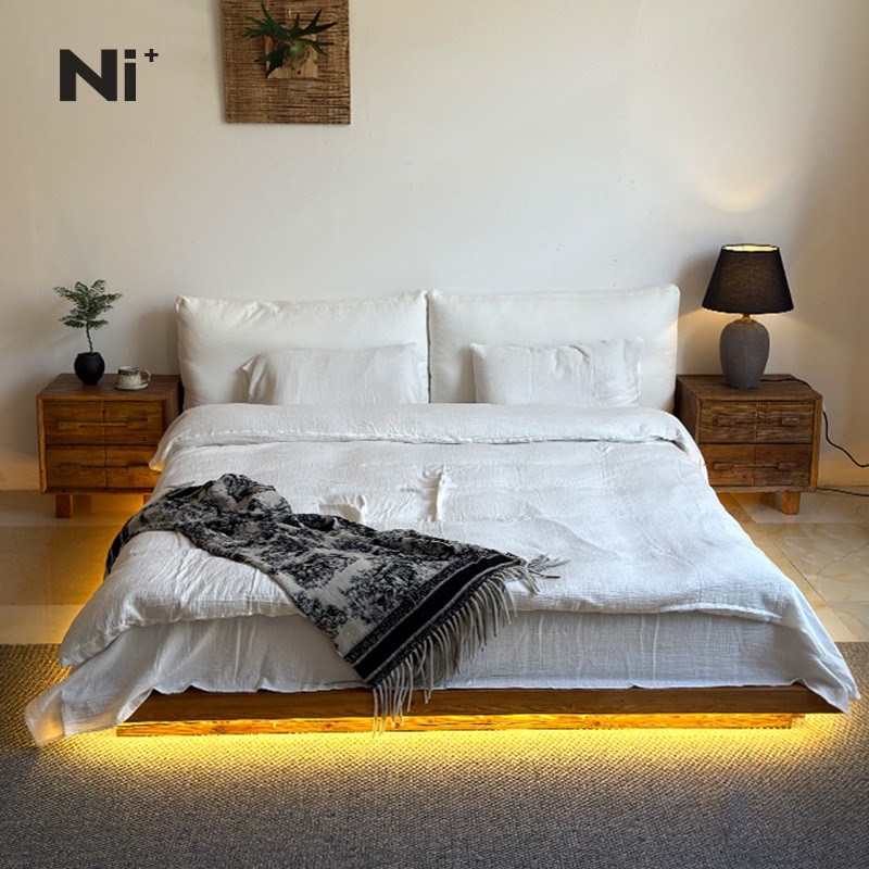 Ni尼家侘寂风云朵悬浮床实木奶油风榻榻米床双人床日式主卧室大床