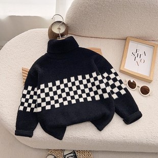 儿童高领毛衣加厚男童冬季内搭宝宝红色打底衫高级感超好看2024新