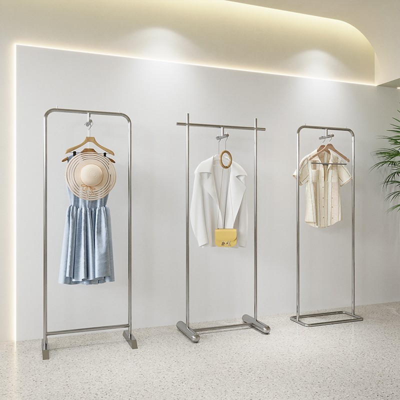 服装店正挂立式挂版货架r样衣展示架不锈钢衣架落地式货架橱窗道