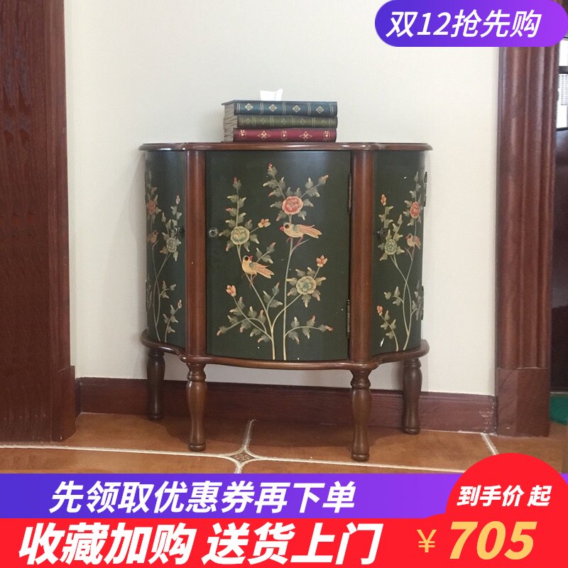 半圆美式玄关柜欧式实木客u厅装饰柜子置物柜田园手绘小边柜门厅