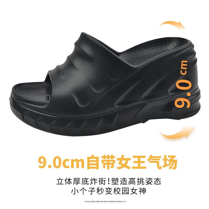 厚跟坡一穿字拖鞋Y-0402女夏季新款松糕底网红外沙滩辣妹高跟凉拖