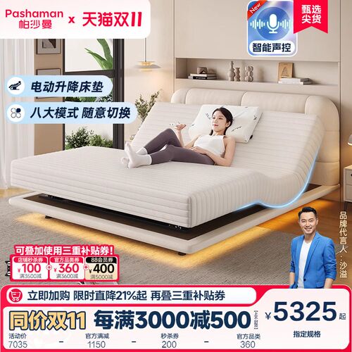 帕沙曼 电动床现代简约多功能智能床2024新款主W卧室升降布艺床