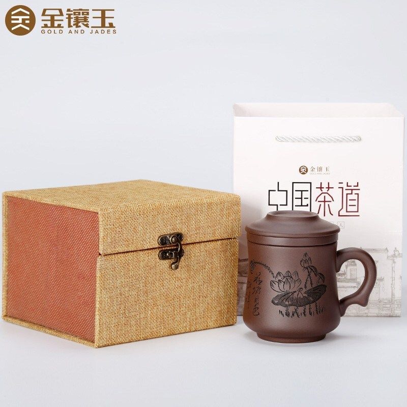 金镶玉宜兴手工紫砂杯原矿紫泥泡茶家用款大容量茶杯带盖杯子水杯