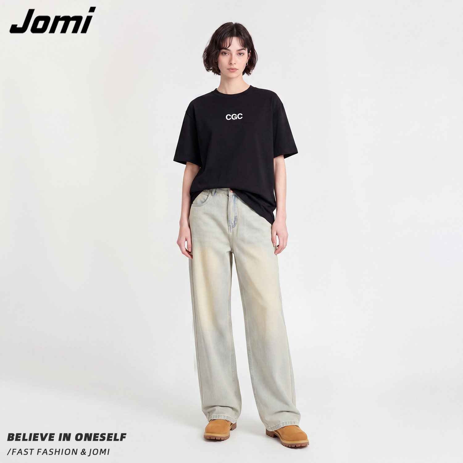 【雪欧尼粉丝专享】JOMI复古水洗牛仔裤女士夏季港风宽松长裤子