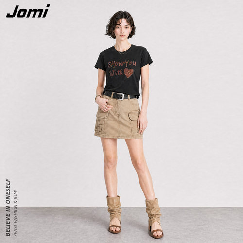 【花花推荐】JOMI夏季新款女士简约个性字母logo圆领短袖T恤J2829