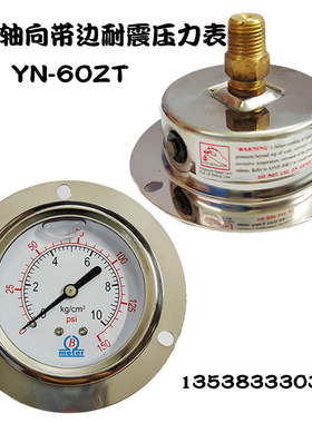B牌Meter轴向带边耐震压力表YN60ZT抗震油压表背接式水压表0-10KG