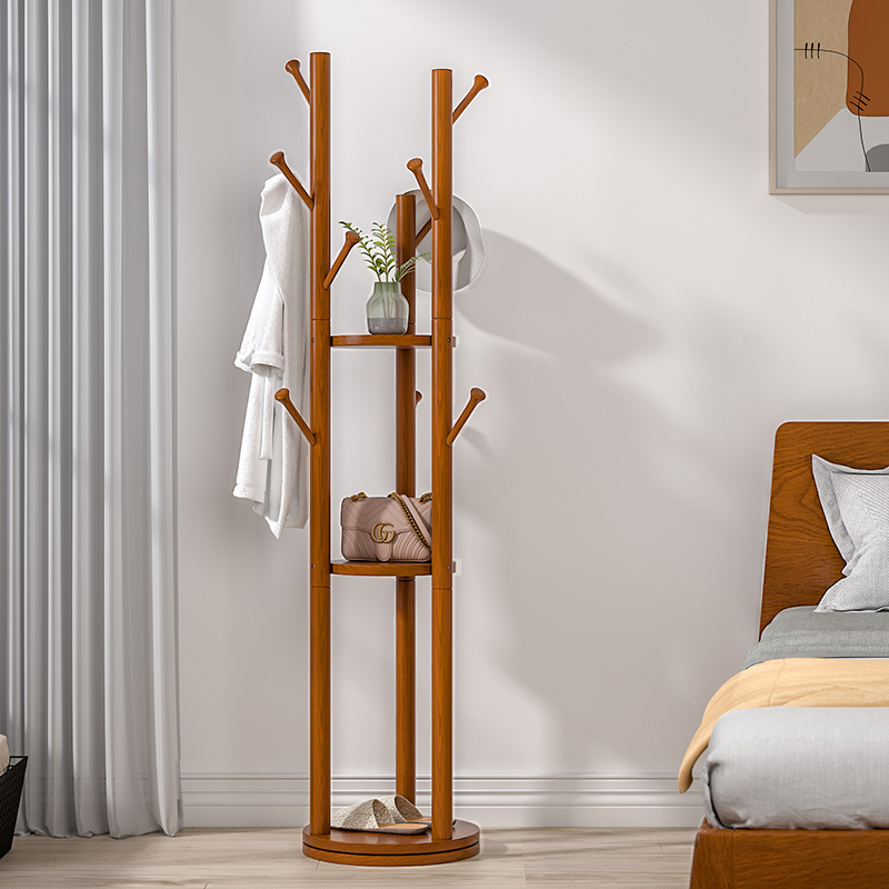 实木挂衣架落地衣架卧室家用旋转衣帽架玄关挂衣服置物架衣架子