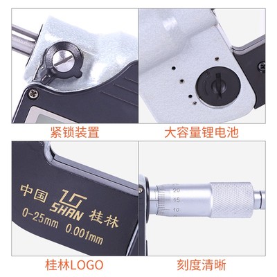 桂量数显外径千分尺0-25高精度测厚仪工业级硬质合金棘轮刻度大屏