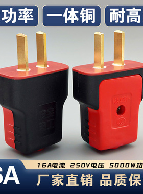 【6000W】牛加厚纯铜插头二脚不带线防摔连体铜16A大功率电源叉头