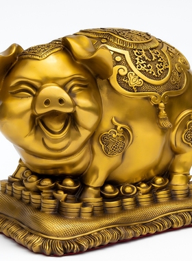 铜猪摆件纯铜生肖猪福字元宝招财猪E客厅办公室桌面金猪存钱罐大