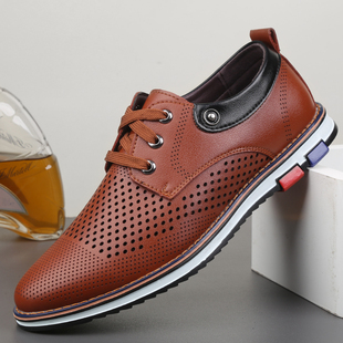 夏季 潮流百搭鞋 镂空休闲皮鞋 男韩版 英伦青年洞洞透G气皮凉鞋 男鞋