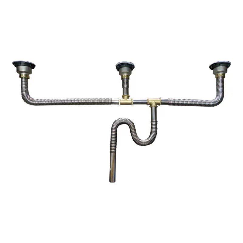 304加厚三连池商用三槽下v水器饭店食堂厨房洗碗池下水管安装方便