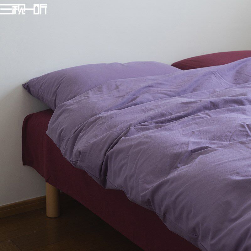 侘寂优雅丨f全棉色织水洗棉四件套丨紫色被套暗红床上床品套件