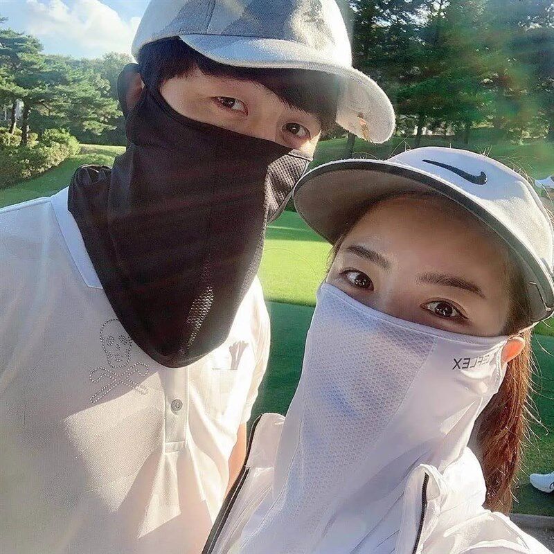 韩国高尔夫防晒面罩男女户外护颈全脸透气网纱面部运动凉感冰丝薄